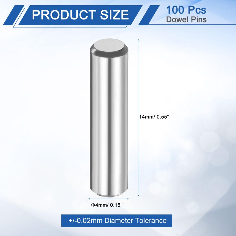 uxcell 100 Pcs 4mm x 14mm Dowel Pins Bearing Steel Cylindrical Dowel Pins Shelf Support Peg Pin Rod Fasten Elements Metal Shelf Pegs +/-0.02mm Diameter Tolerance, Silver Tone - Image 2